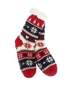Snowflake, Tree & Heart Knit Thermal Slipper Socks with Non-Slip Grippers
