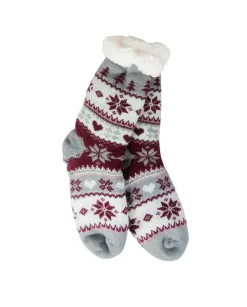 Snowflake, Tree & Heart Knit Thermal Slipper Socks with Non-Slip Grippers