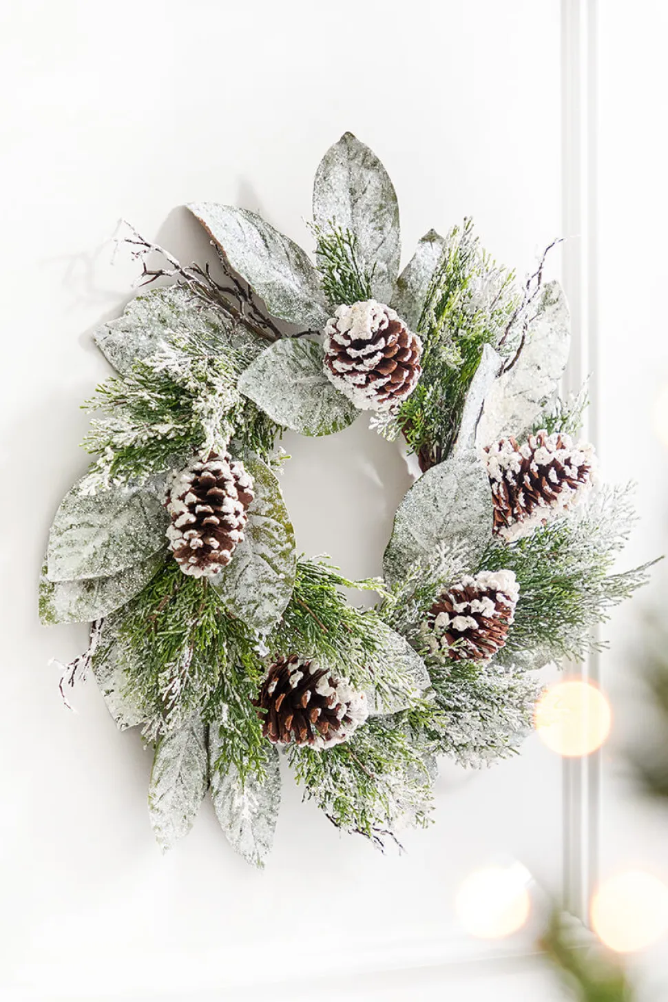 22" Snowy Pinecone & Magnolia Wreath