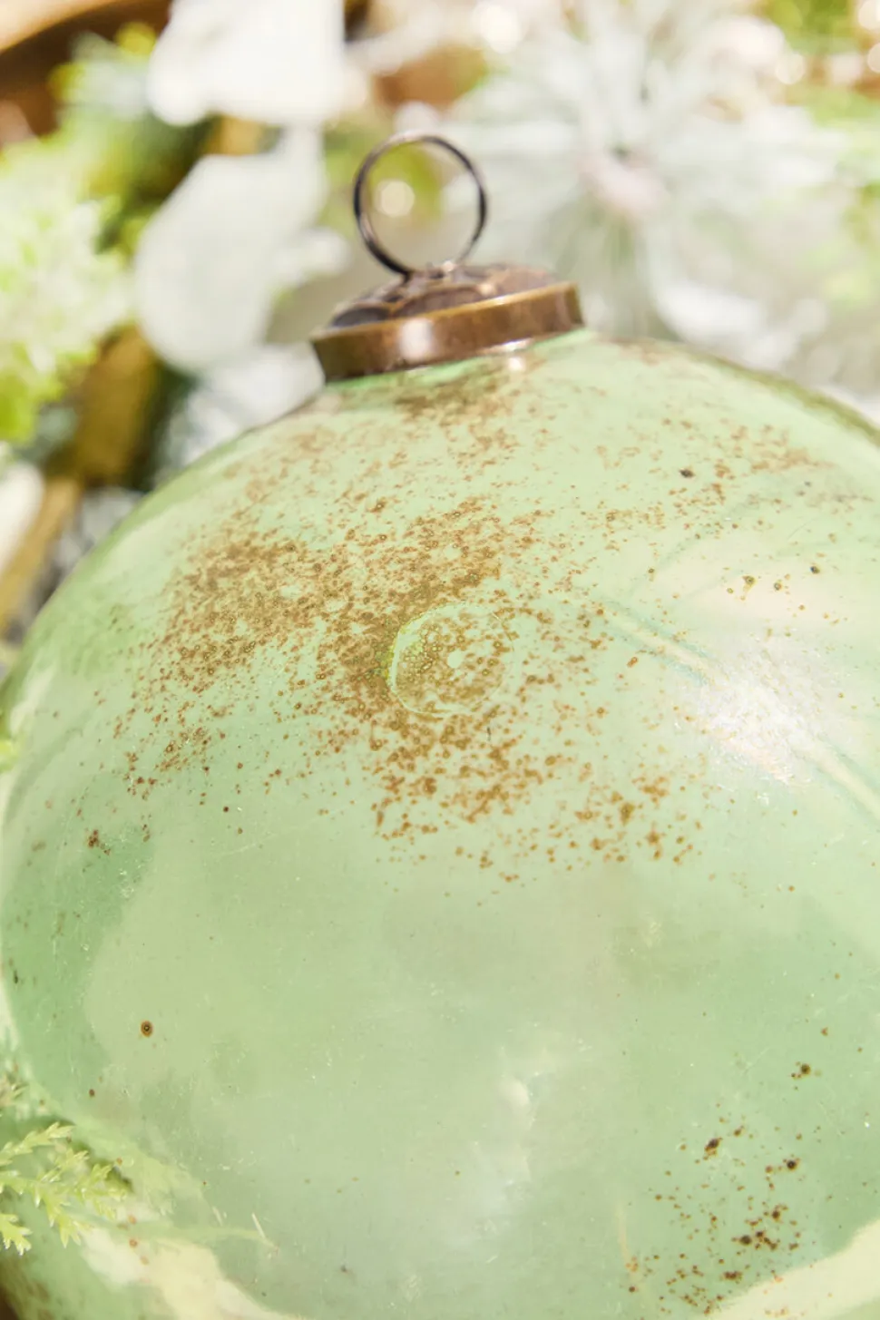 6" Spruce Antique Finished Glass Ball Ornament
