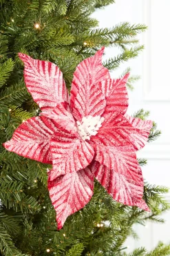 24” Striped Poinsettia Christmas Tree Flower