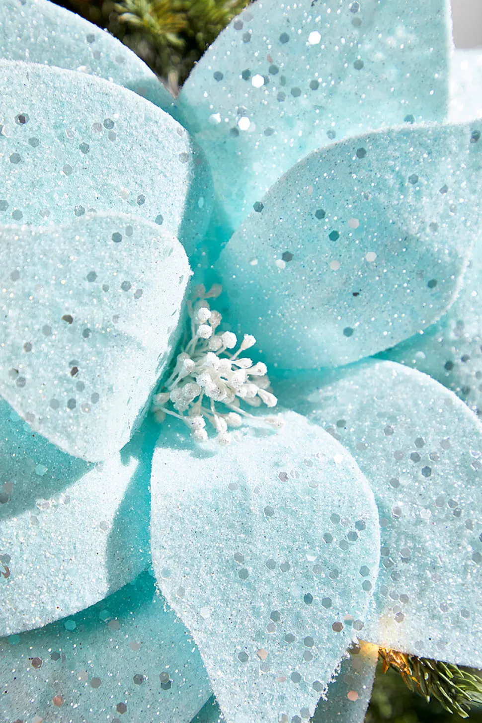 22" Teal with Sparkles Frosted Poinsettia Stem