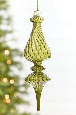 9" - 10" Transparent Green Finial Glass Ornament