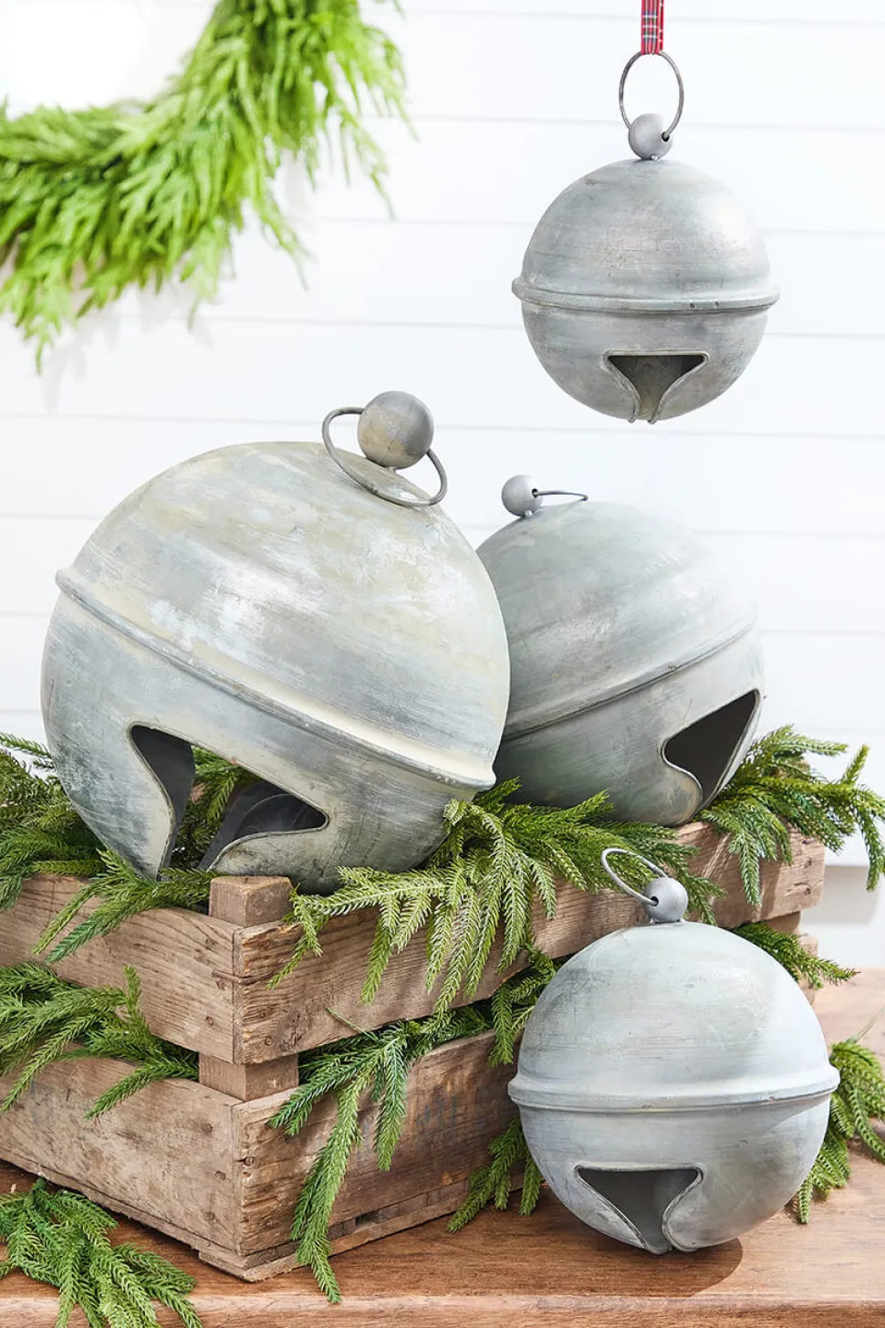 6" Weathered Tin Jingle Bell Christmas Ornament