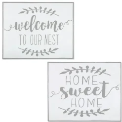19" White and Grey Metal Enamel Wall Decor