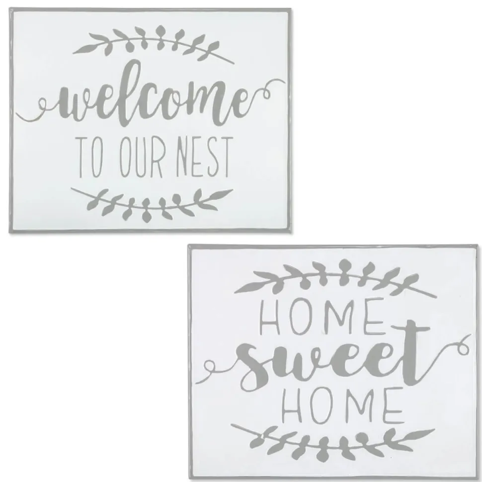 19" White and Grey Metal Enamel Wall Decor