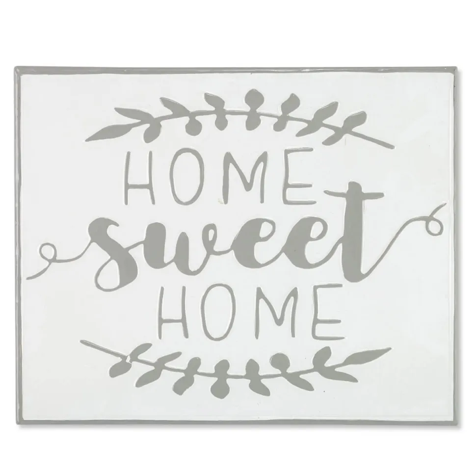 19" White and Grey Metal Enamel Wall Decor