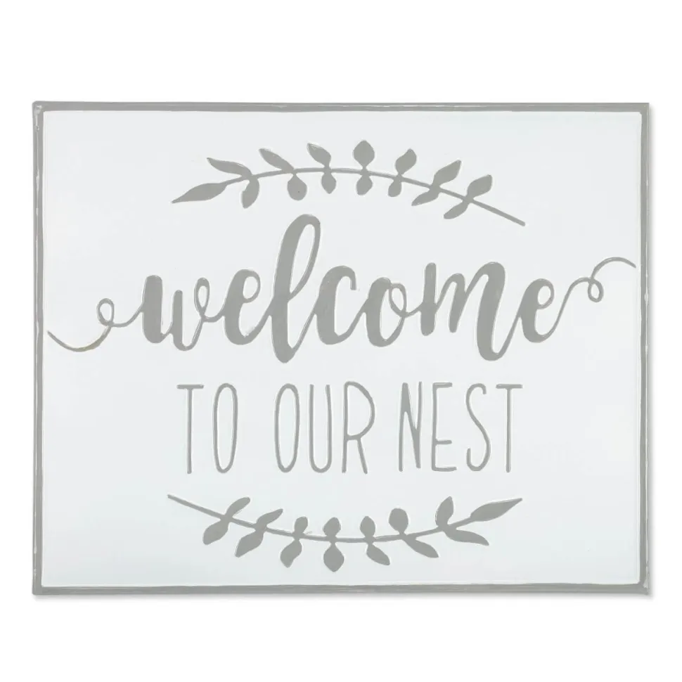 19" White and Grey Metal Enamel Wall Decor