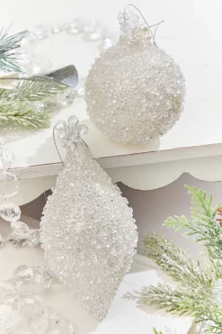 4" - 6" White Beaded Glass Ornament