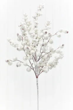 20" White Glitter Berry Spray