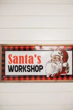 28” Wood and Metal Embossed “Santa’s Workshop” Wall Decor