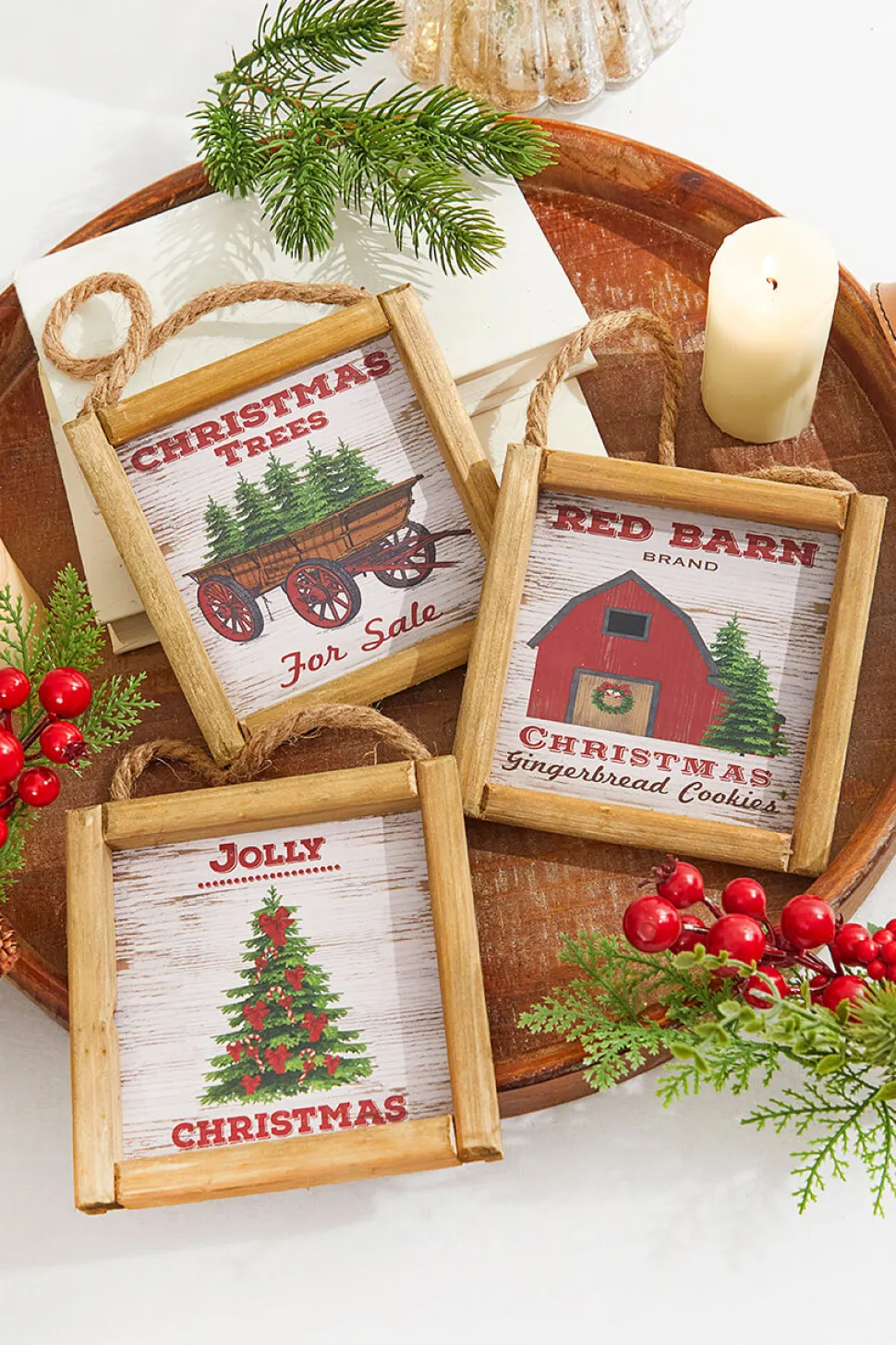 5.5" Wood Holiday Scene Hanging Sign
