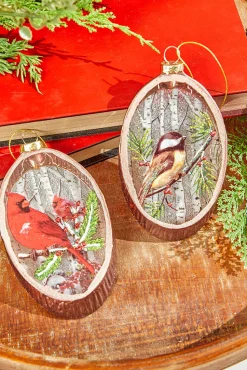 5.5” Woodland Bird Glass Disc Ornament