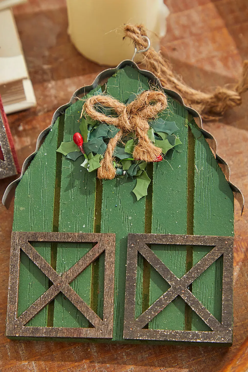 6" Wood & Metal Holiday Barn Ornaments