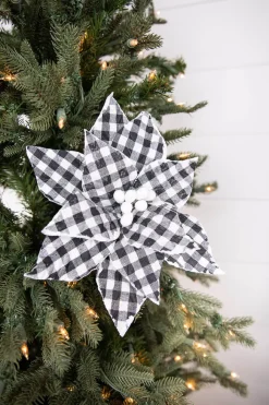 22” x 10.5" Black and White Plaid Poinsettia Stem with White Berries