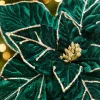 22" x 12.25" Emerald & Gold Velvet Poinsettia Stem