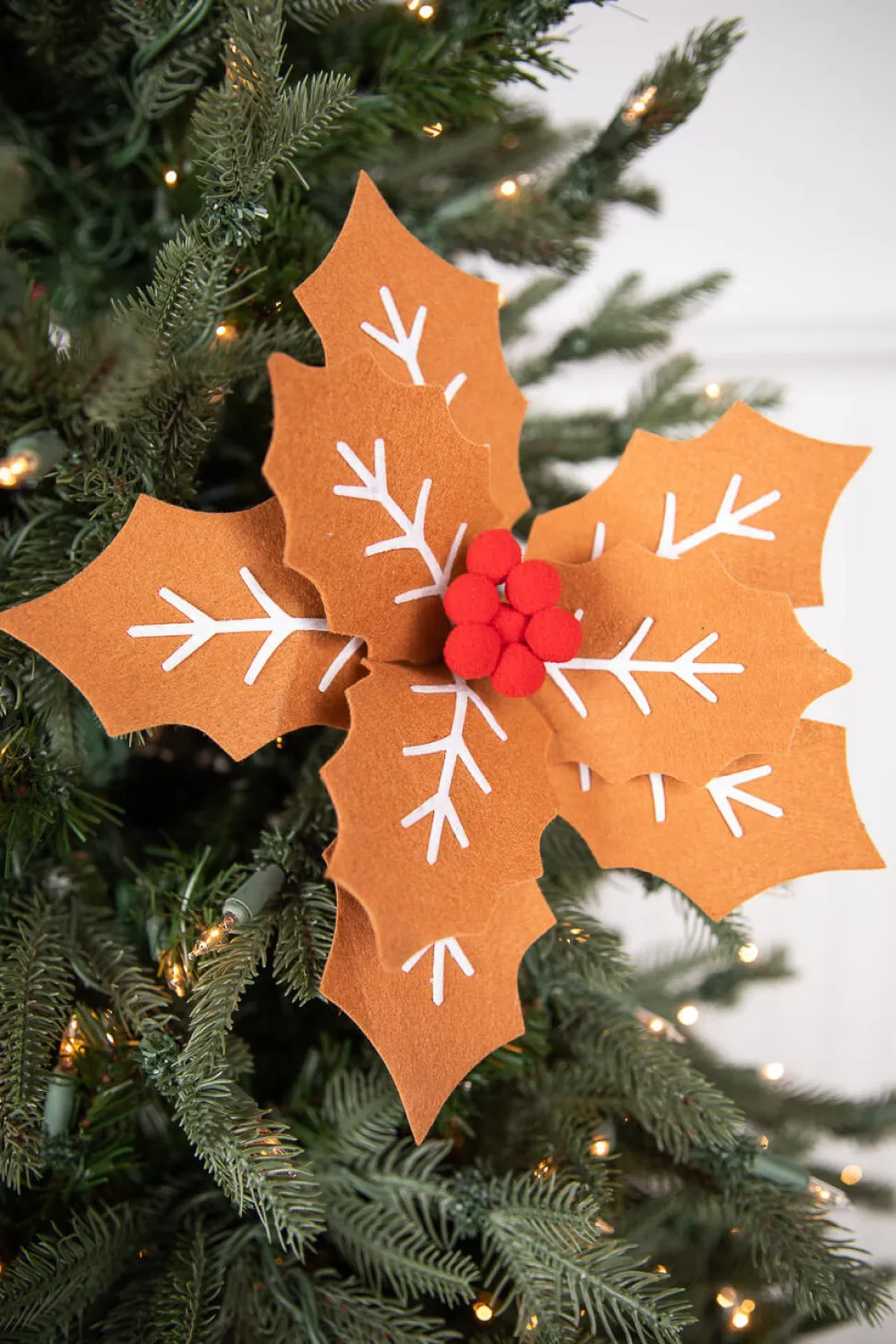 22” x 12" Gingerbread Poinsettia Stem with Red Berries