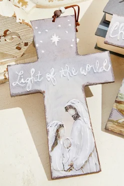 9" x 5.75" Grey Cross Jesus at Birth Ornament