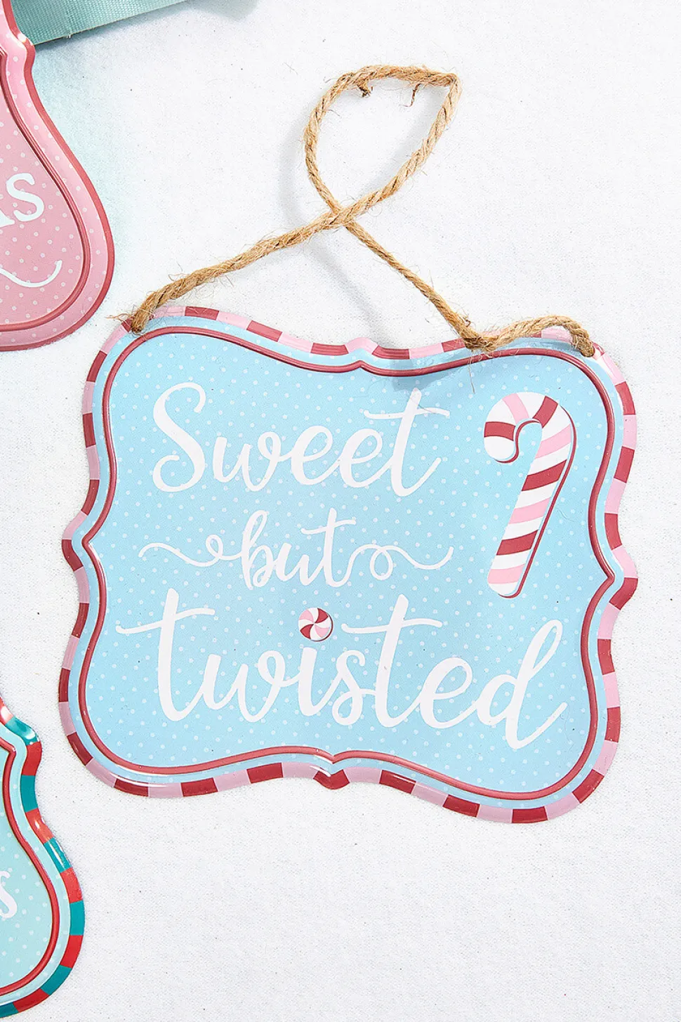 7" x 6" Light Blue / Pink Christmas Embossed Sign