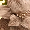 22" x 11.5" Light Brown Velvet Glitter Poinsettia Stem