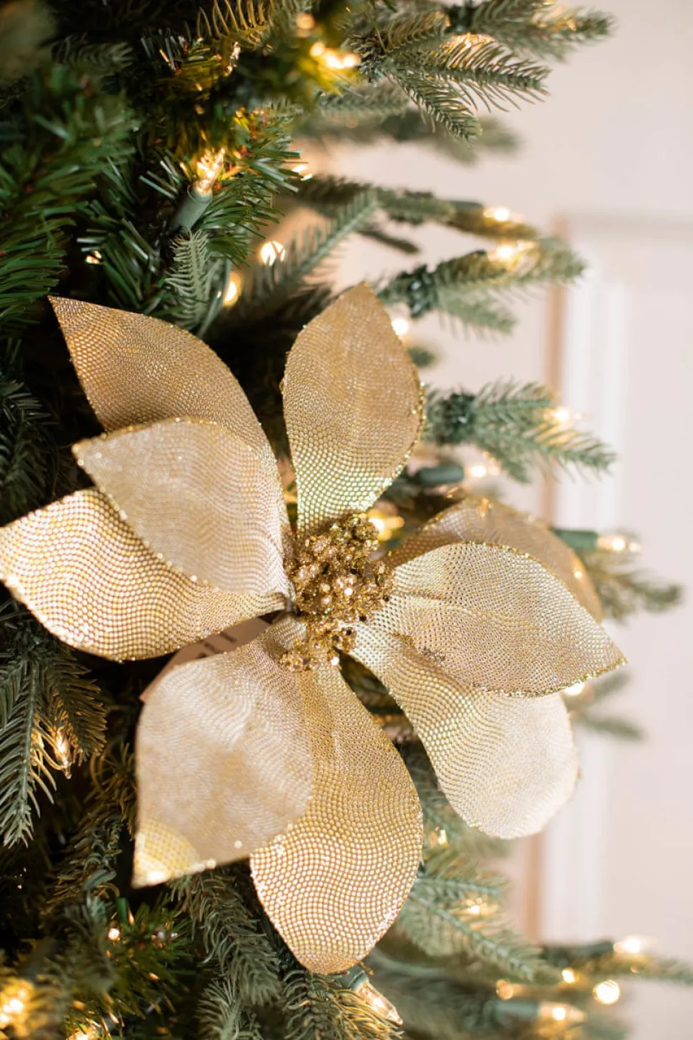 24” x 12" Metallic Mirror Fabric Poinsettia Stem