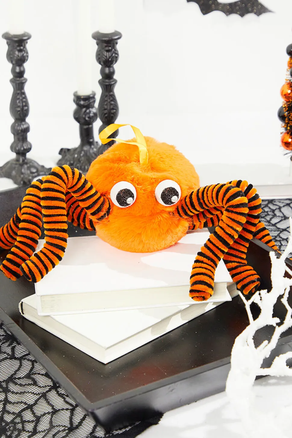5" x 15" Orange Faux Fur Spider