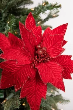 24” x 11" Poinsettia Stem - Red with Red Glitter
