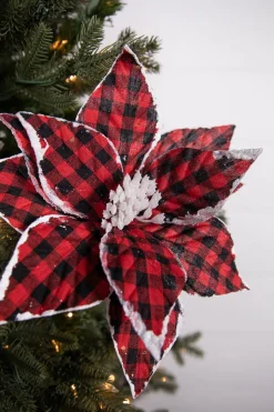 22” x 11" Red and Black Plaid Poinsettia Stem