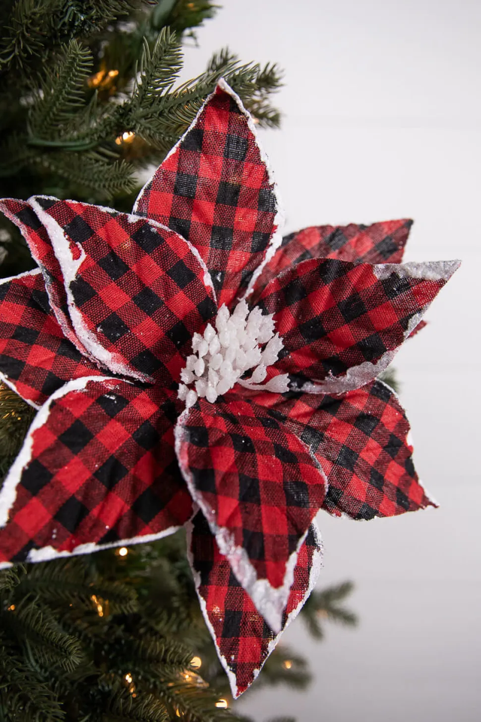 22” x 11" Red and Black Plaid Poinsettia Stem