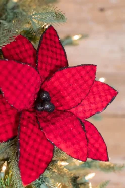 24” x 14" Red/Black Buffalo Check Velvet Poinsettia Stem