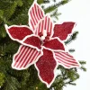 20" x 13" Red & White Striped Glitter Poinsettia Stem