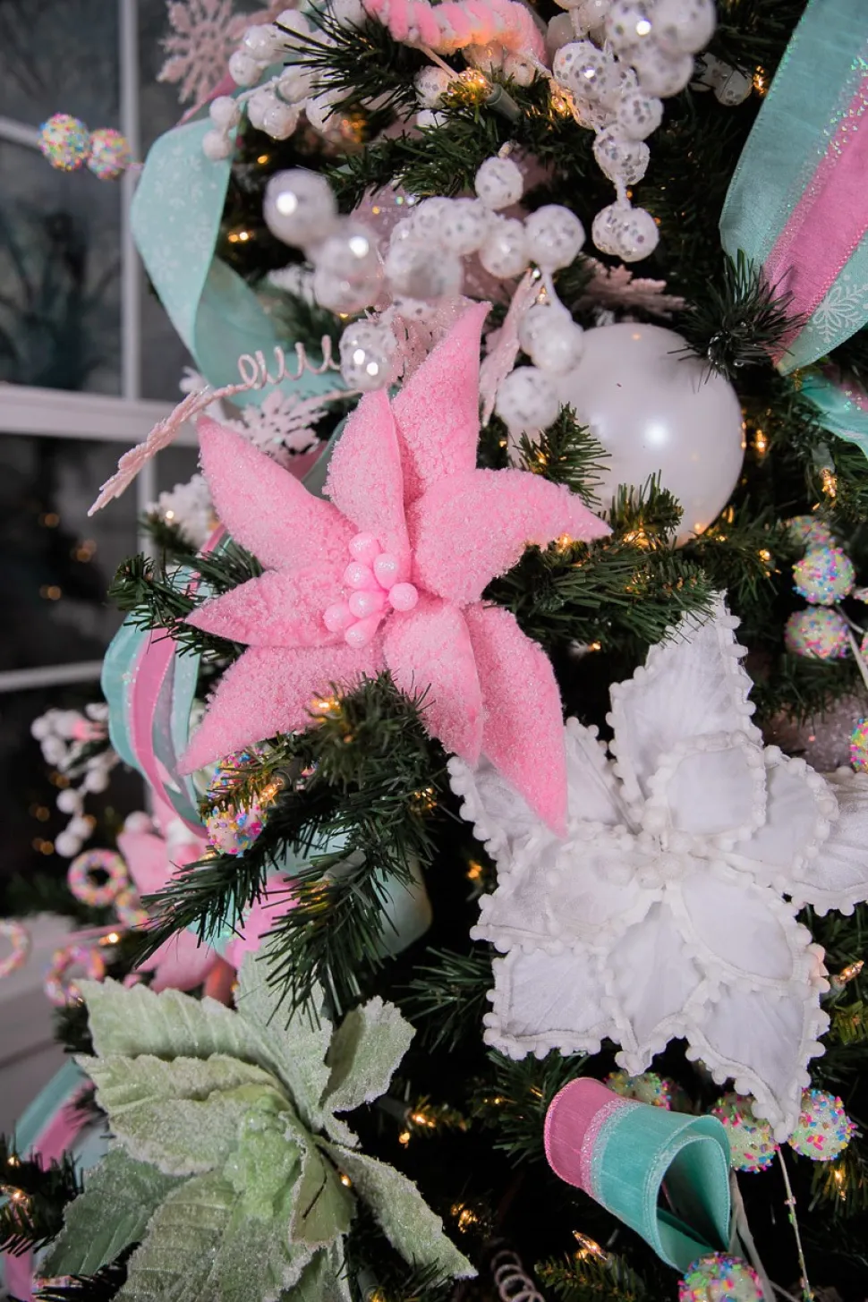 20” x 12" Sugared Cotton Candy Poinsettia Stem