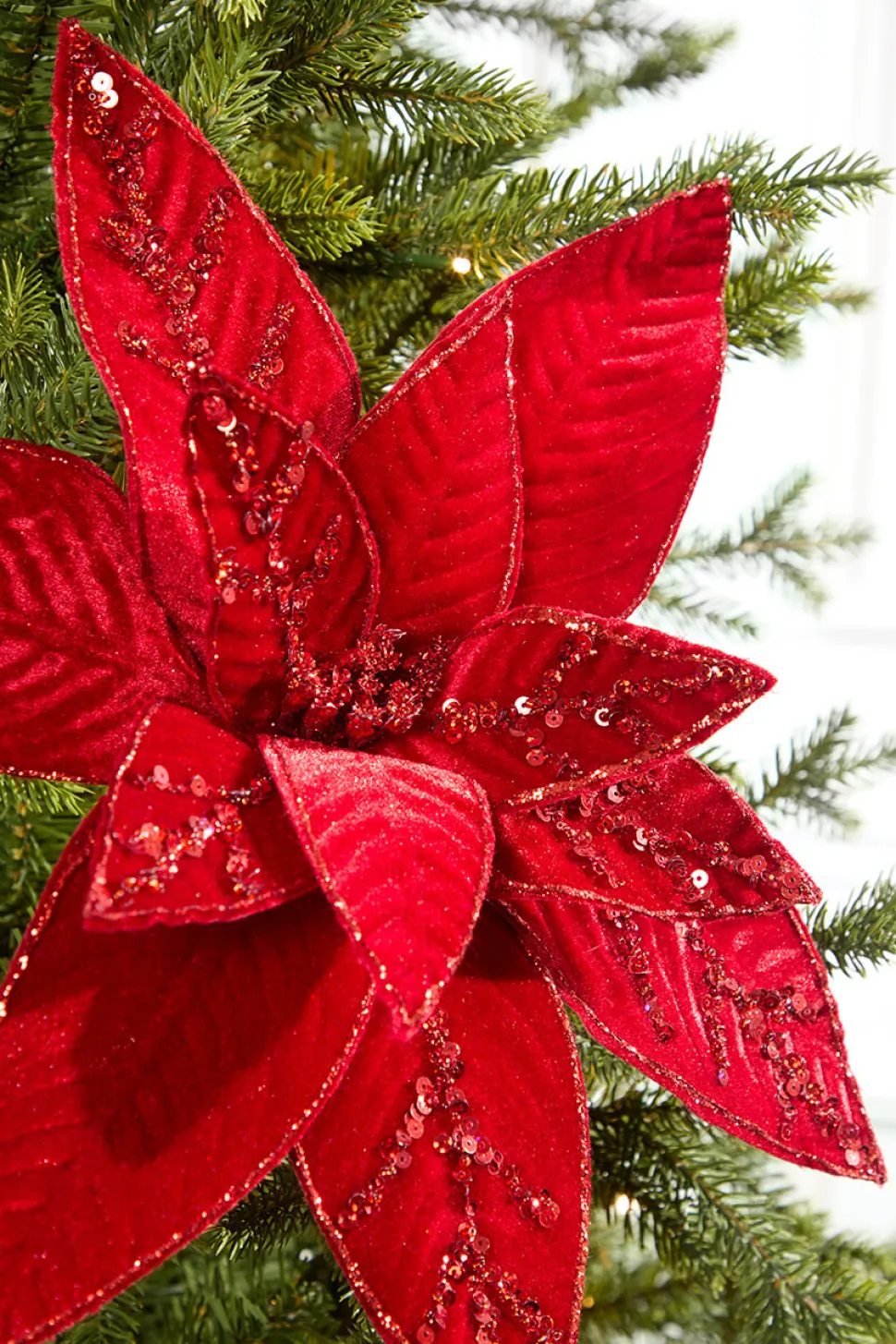 20" x 15" Velvet Jewel Poinsettia Stem
