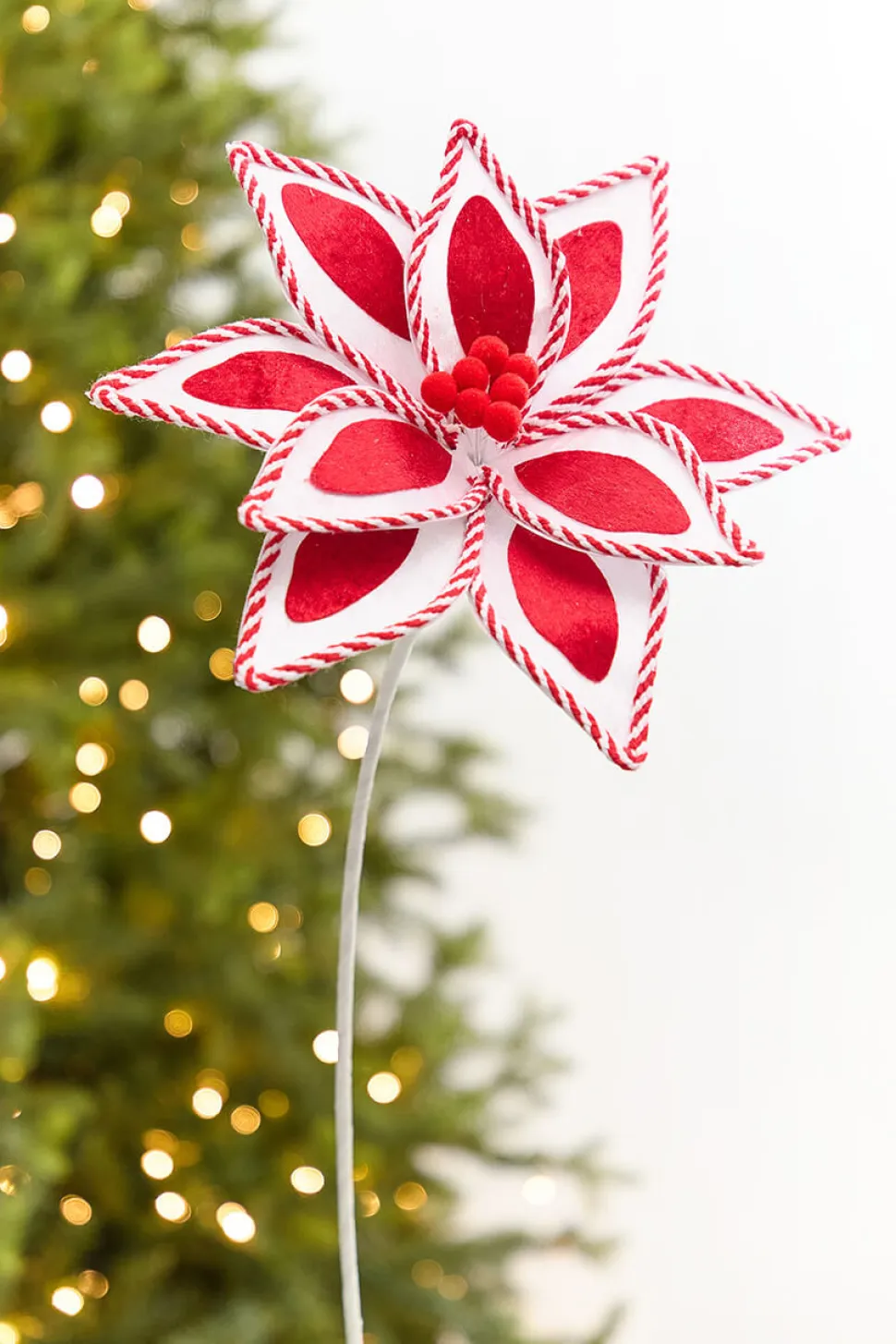 20" x 11.5" Whimsical Red & White Poinsettia Stem