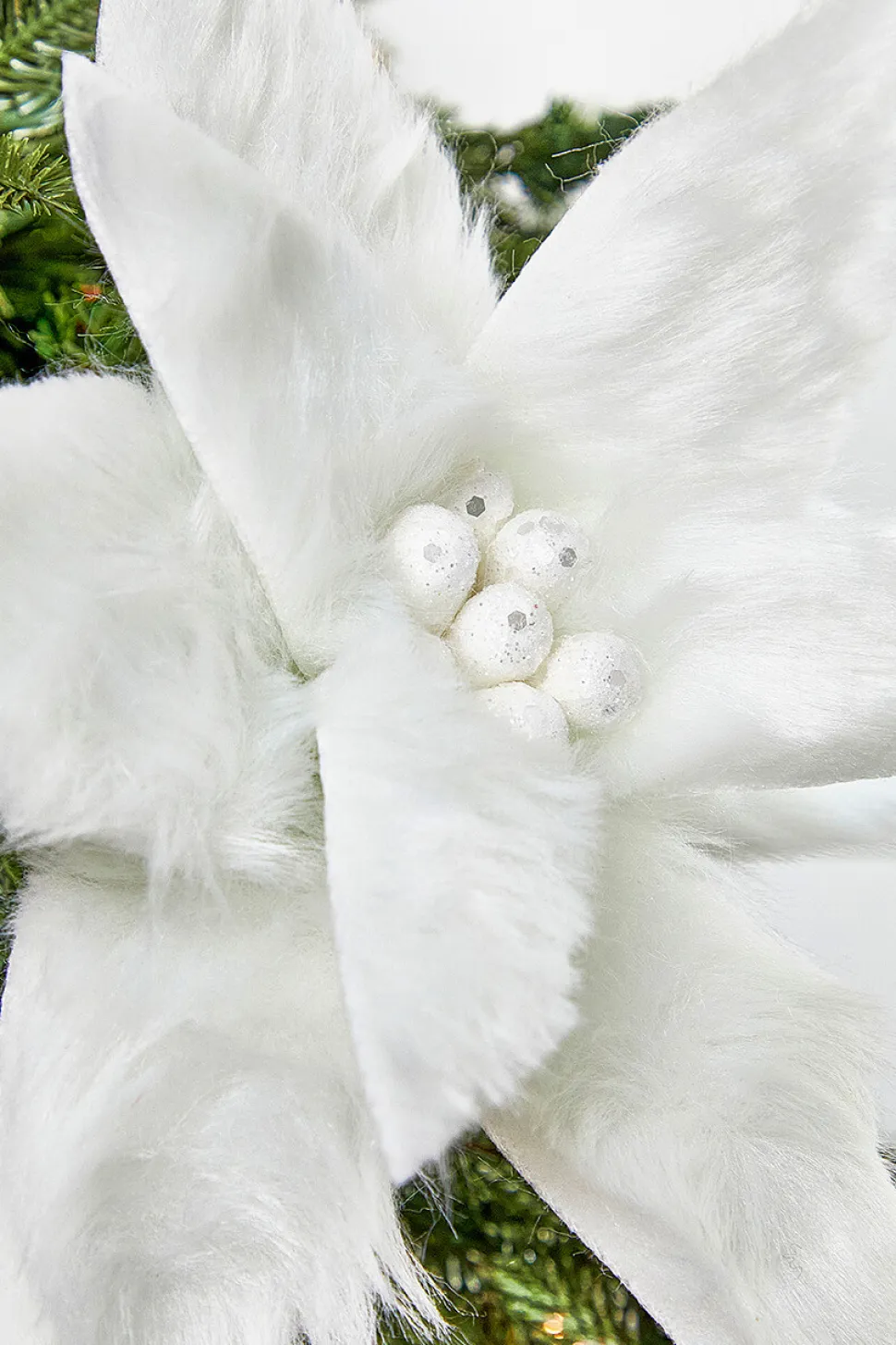 22" x 12" White Fur Jewel Poinsettia Stem