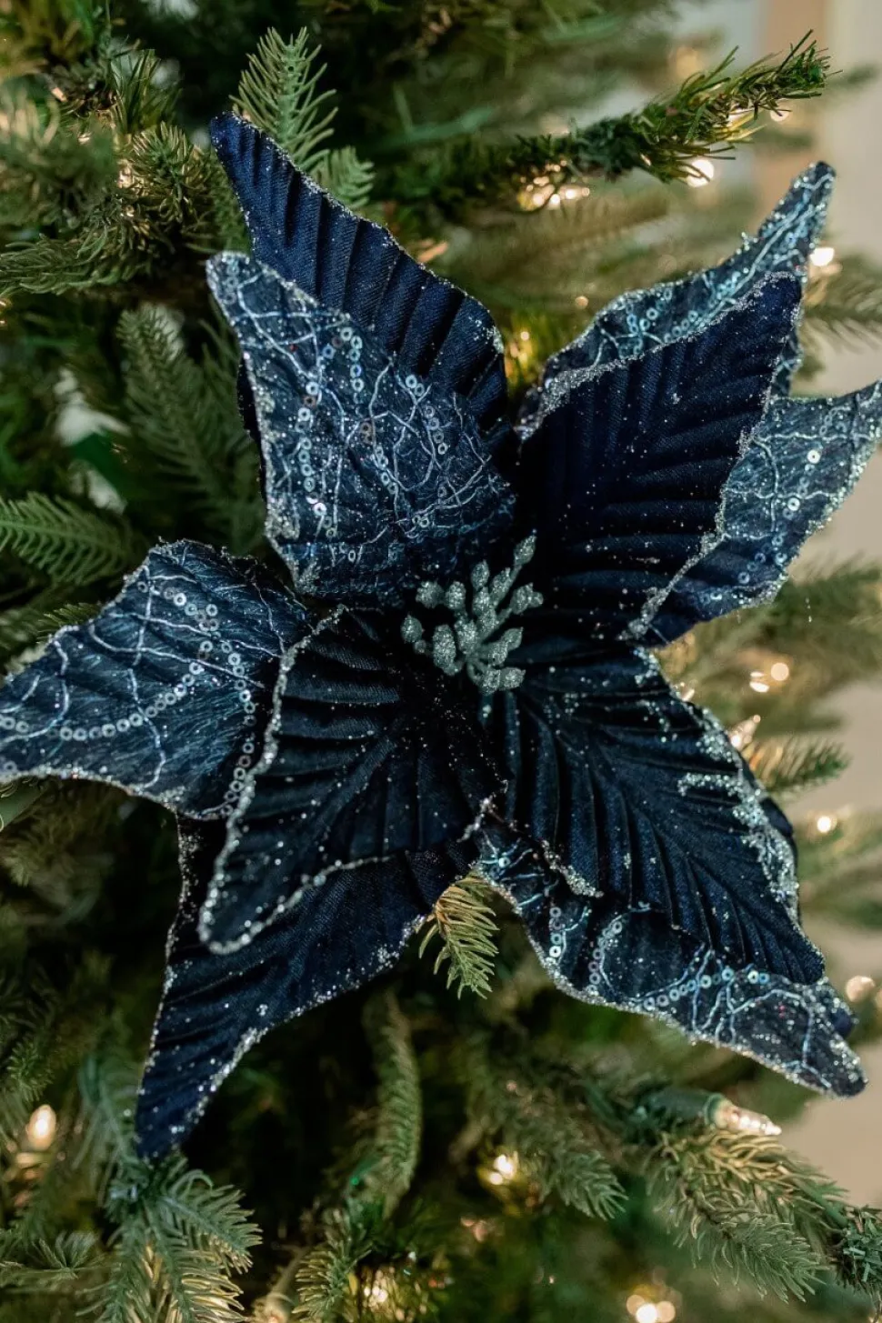 24” x 13" Winters Night Navy Poinsettia Stem