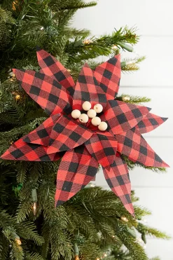 22” x 13" Wood Bead Buffalo Check Poinsettia Stem