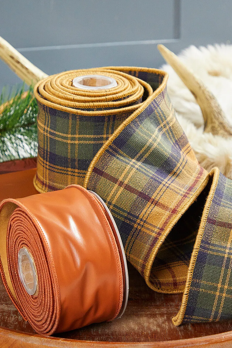 2.5" x 10 Yard Cognac Faux Leather Ribbon
