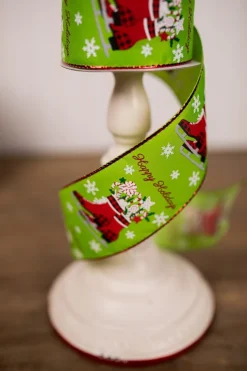 2.5” x 10 Yard Green Happy Holidays Christmas Ribbon
