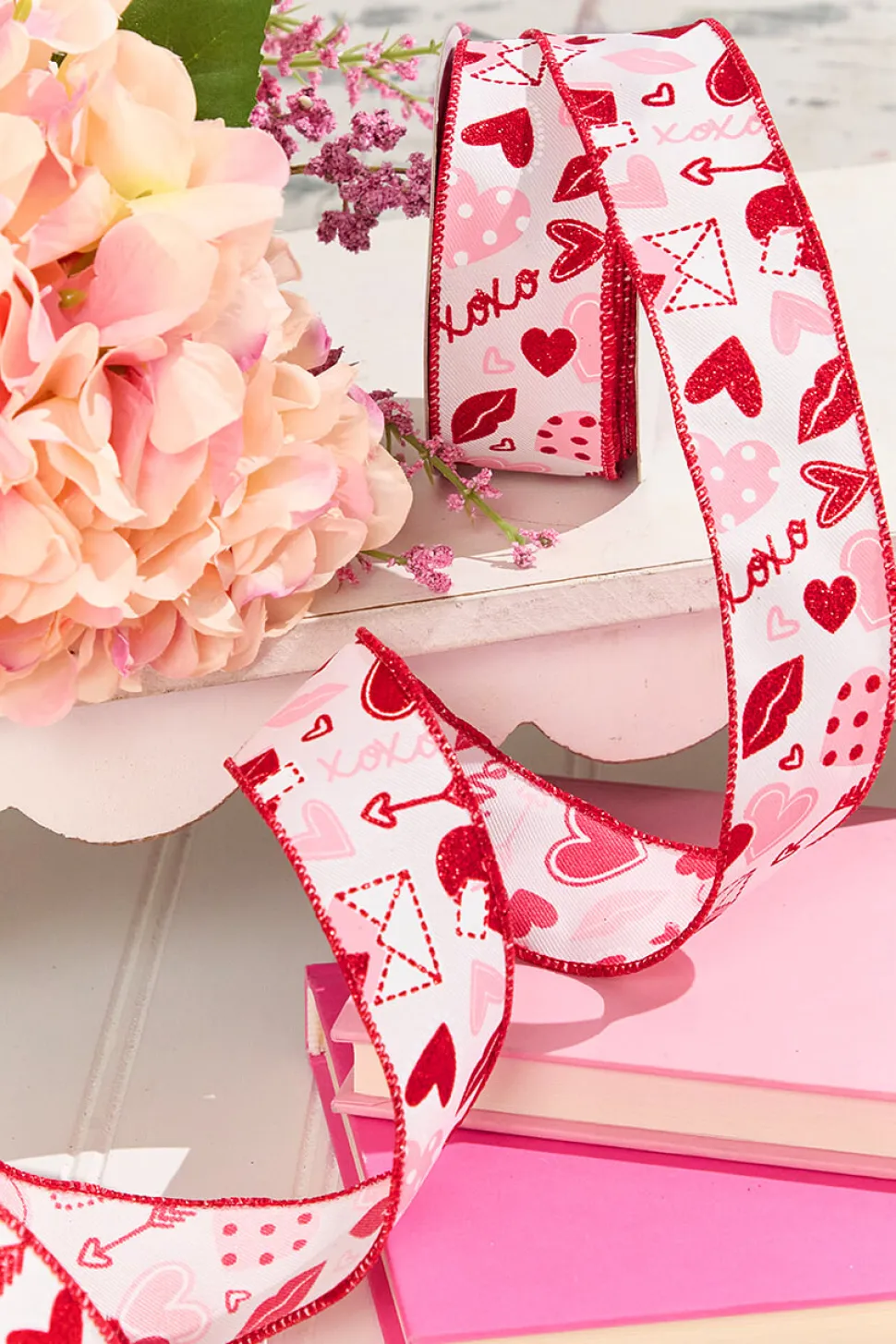 1.5" x 10 Yard Letters/Hearts/ XOXO Patterned Ribbon