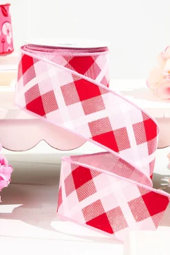 2.5" x 10 Yard Pink/ Red Plaid Ribbon