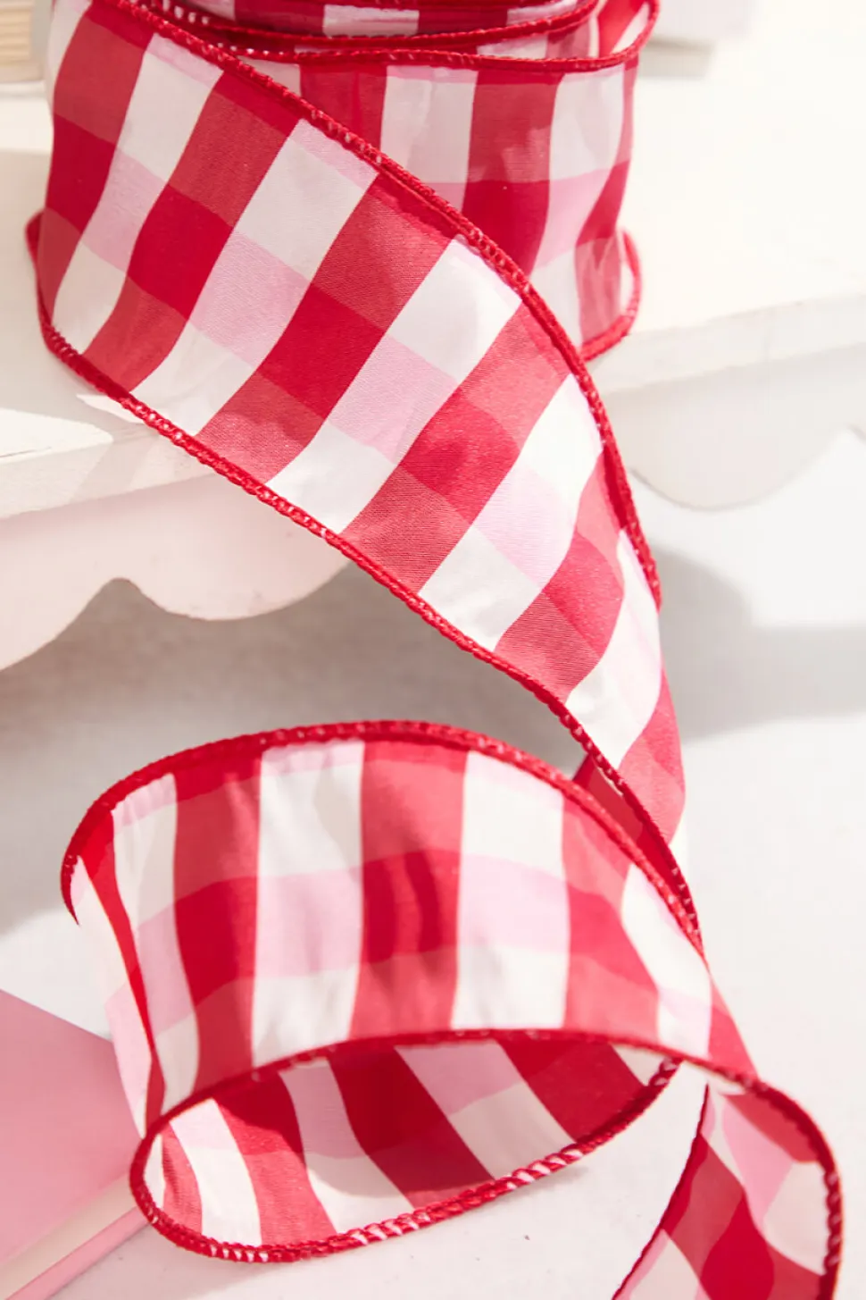 2.5" x 10 Yard Red and White Checked Ribbon