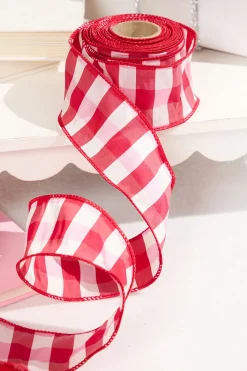2.5" x 10 Yard Red and White Checked Ribbon