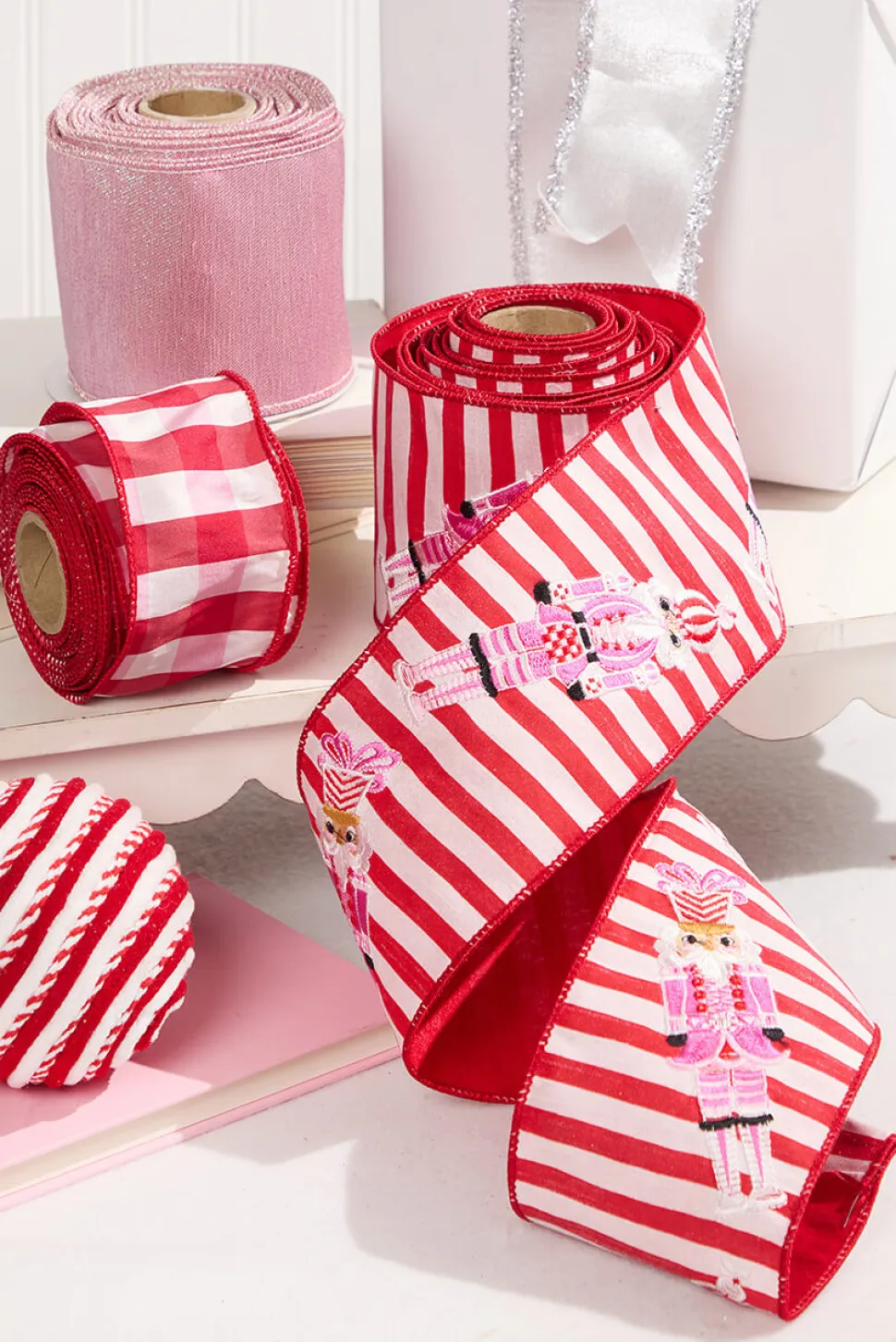 2.5" x 10 Yard Red and White Checked Ribbon