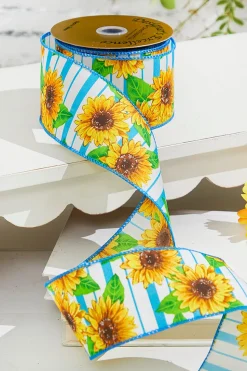 2.5" x 10 Yards Blue Sunflower Ribbon