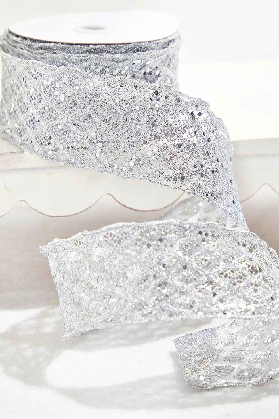 2.5" x 10 Yard Silver Wired Ribbon