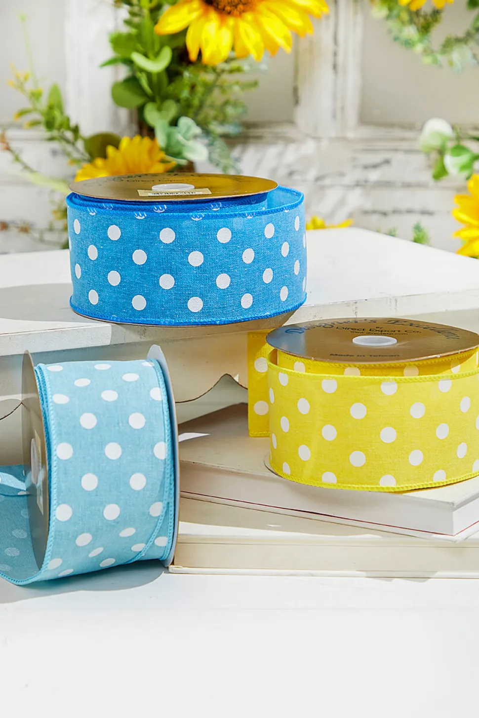 2.5" x 10 Yards Yellow Polka Dot Ribbon