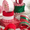 2.5" x 10 Yard White Dupioni with Red Glitter Stripe Ribbon