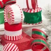 2.5" x 10 Yard White Dupioni with Red & White Piping Ribbon